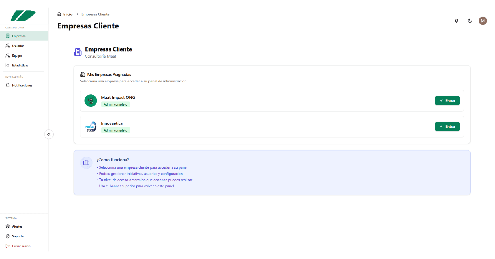 Multi-client dashboard for CSR consultants